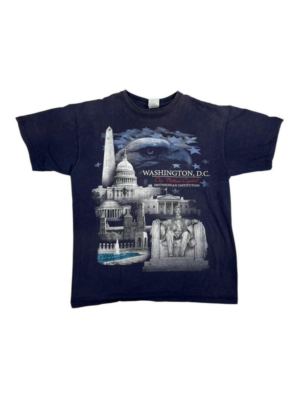 Vintage Smithsonian Washington DC Shirt Mens Large Navy Blue Eagle Landmarks